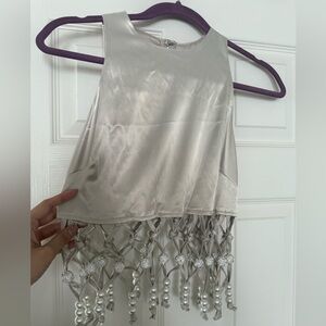 AKIRA Cream Tank Top with Pearl Fringe